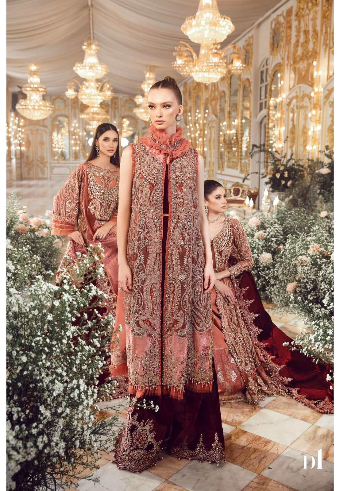 Salmon Pink BD pakistani fashion outfit in pink tones.
